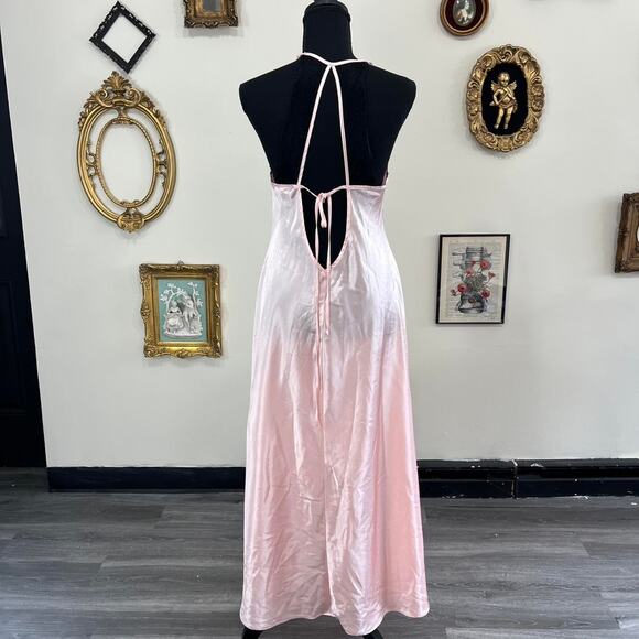 Vintage Pink Satin and Black Lace Lingerie Slip Dress by Linea Donatella size L - Picture 4 of 6